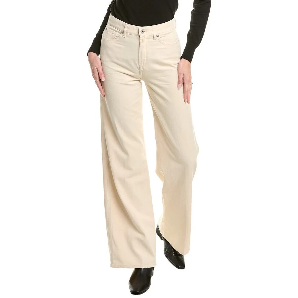 7 For All Mankind Lotta High Rise Wide Leg Jeans Womens 32 Oat Linen Blend $248